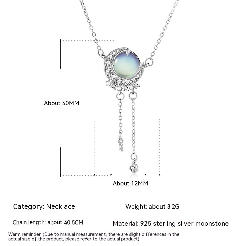 S925 argent Sterling Zirconium lune étoile pierre de lune collier gland