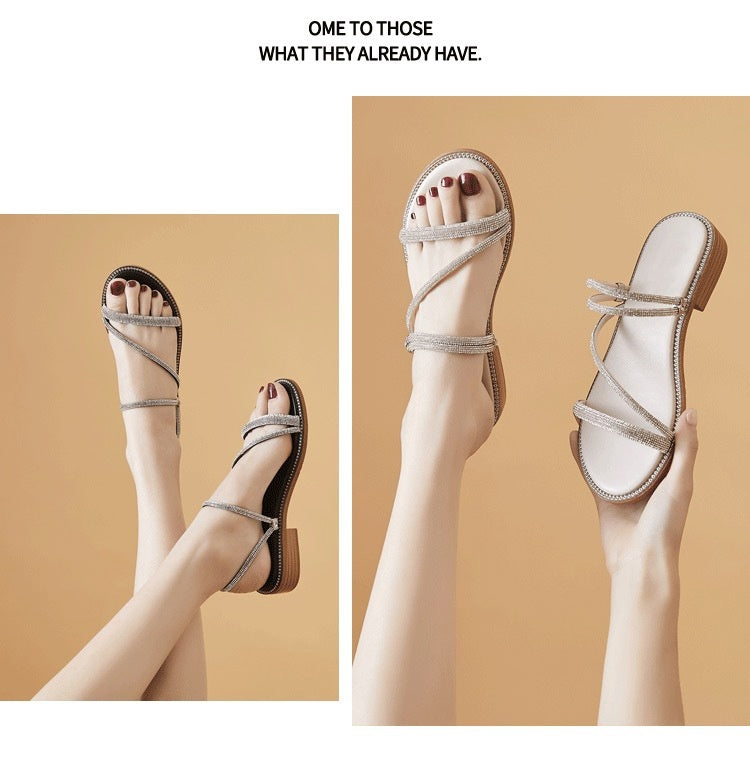 Women's Summer Rhinestone Low Heel Fashion Sandals