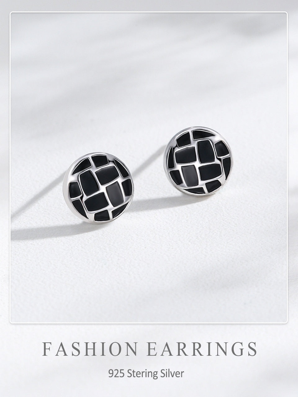 S925 Sterling Silver Round Black Dripping Stud Earrings Women's European And American Style