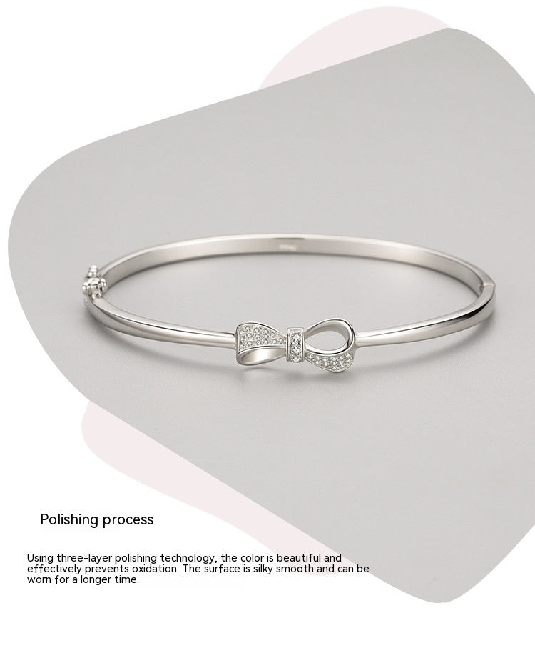 Pulsera de plata de ley S925 con lazo, joyería femenina que combina con todo