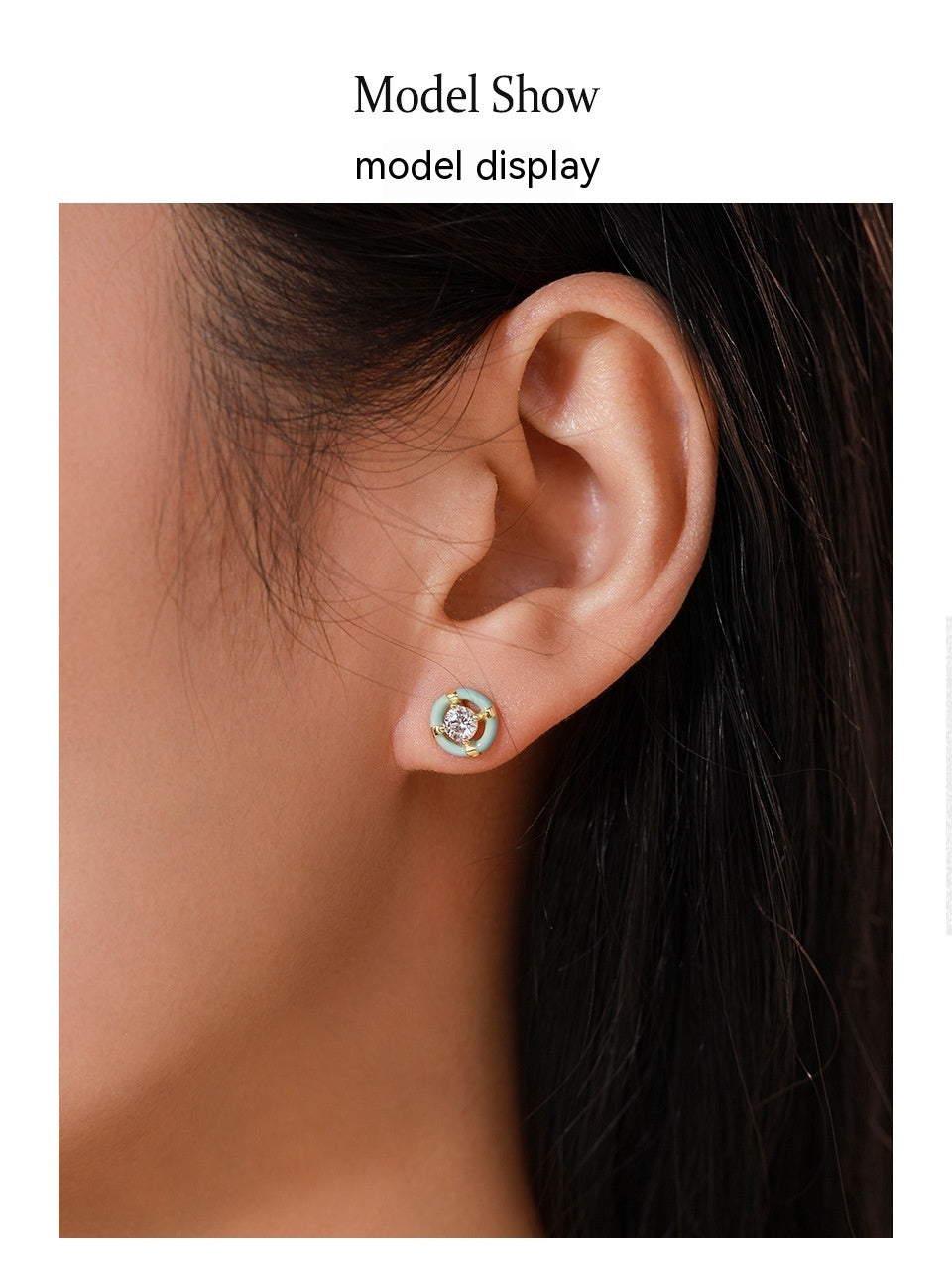 S925 Sterling Silver Special-interest Design Round Blue Enamel Stud Earrings