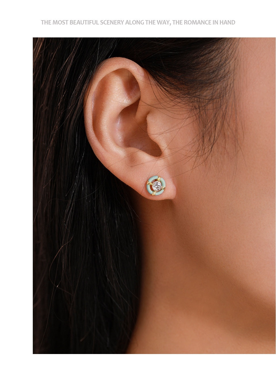 S925 Sterling Silver Special-interest Design Round Blue Enamel Stud Earrings