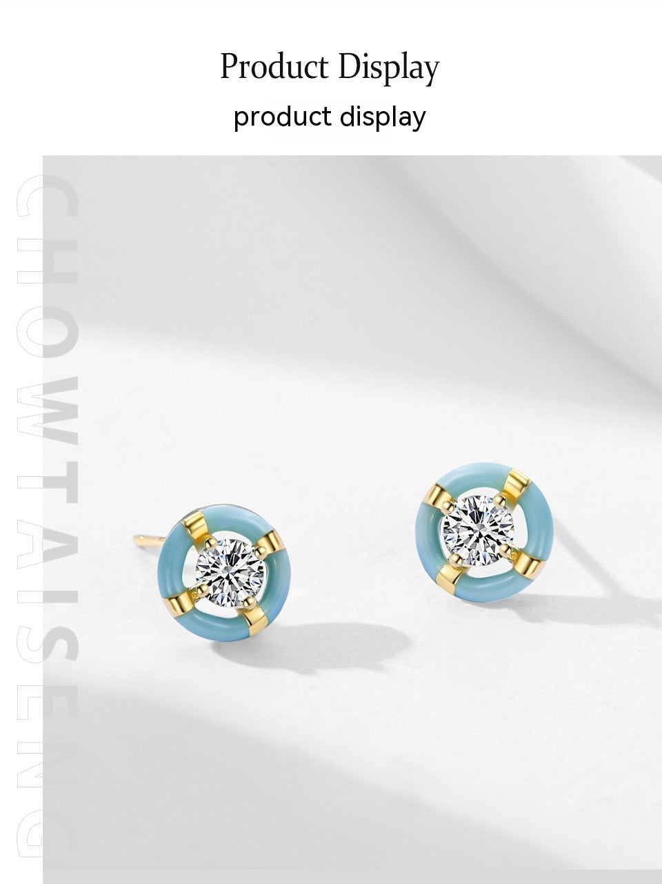 S925 Sterling Silver Special-interest Design Round Blue Enamel Stud Earrings