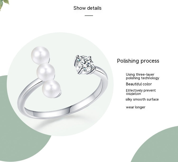 S925 Sterling Silver Adjustable Pearl Ring