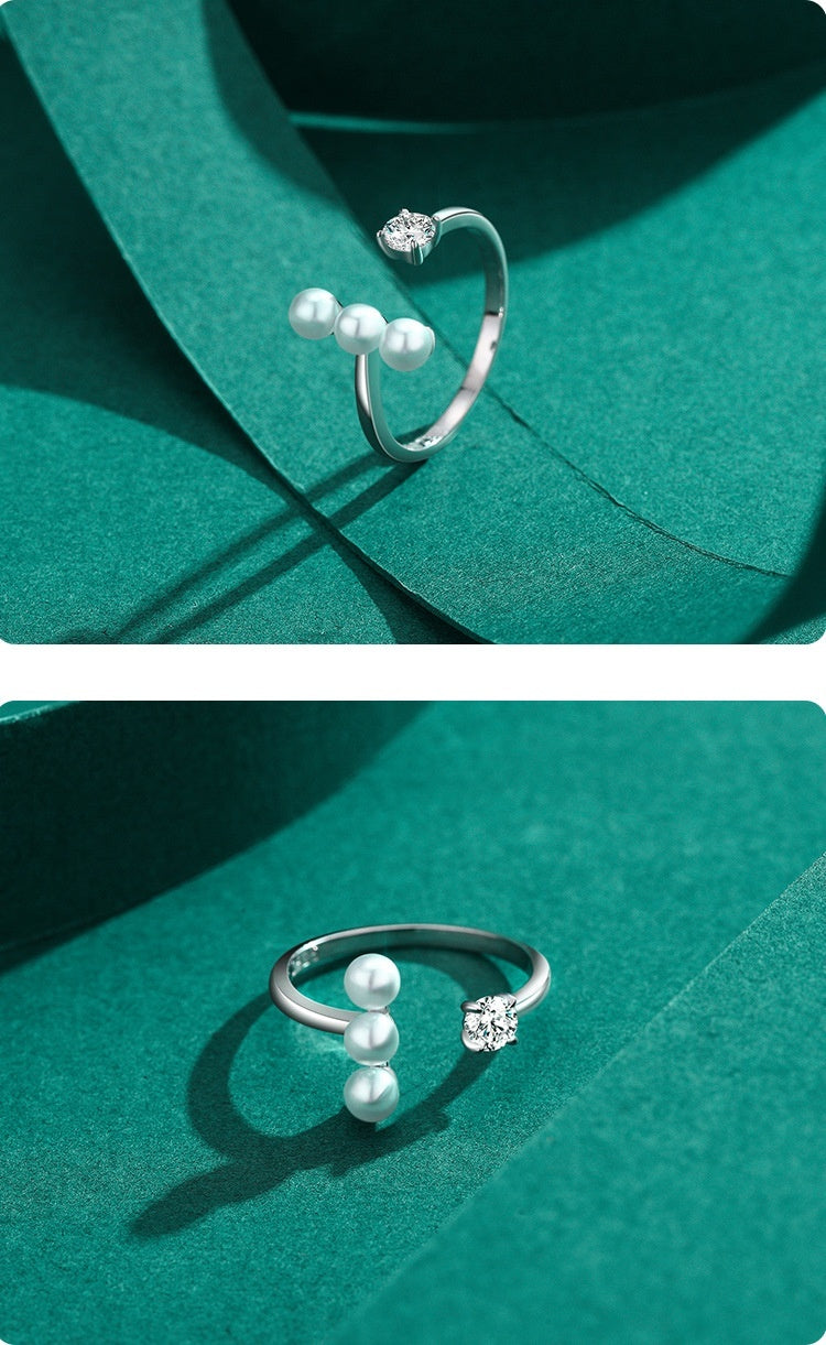 S925 Sterling Silver Adjustable Pearl Ring