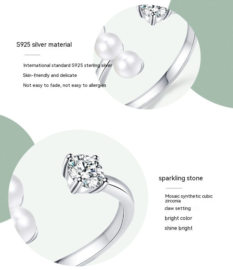 S925 Sterling Silver Adjustable Pearl Ring