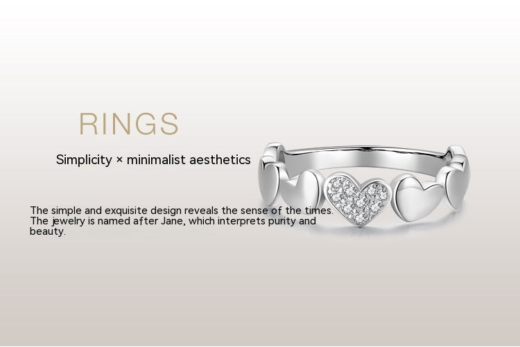 S925 Silver Sweet Personality Heart-shaped Micro Rhinestone Ring