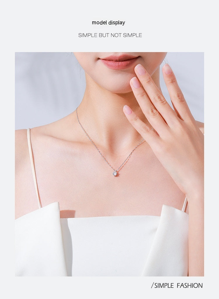 S925 Sterling Silver Super Shiny Solitaire Necklace Women's European And American Style
