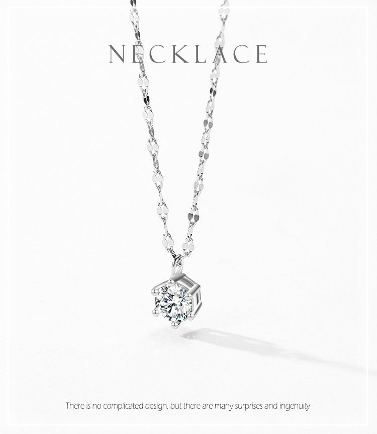 S925 Sterling Silver Super Shiny Solitaire Necklace Women's European And American Style