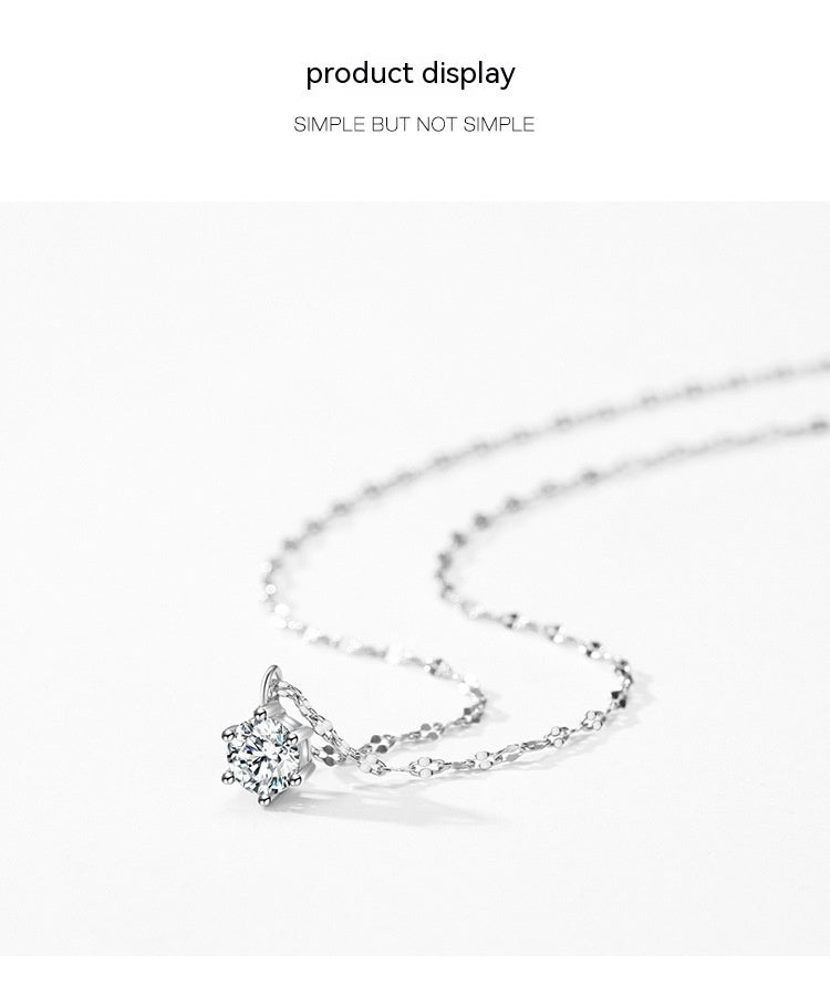 S925 Sterling Silver Super Shiny Solitaire Necklace Women's European And American Style
