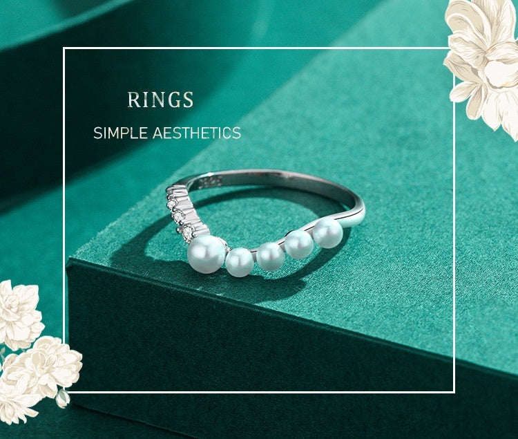 S925 Sterling Silver Ring Women's Korean-style Ins Light Luxury High-grade Pearl