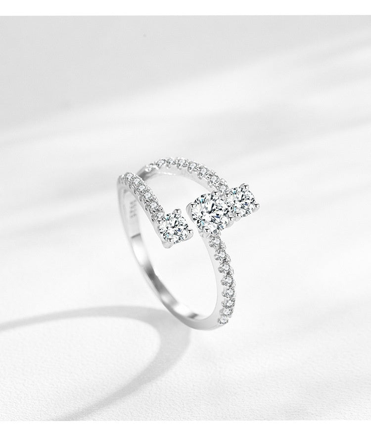 S925 Silver Geometric Design Artificial Diamond Ring Female European And American