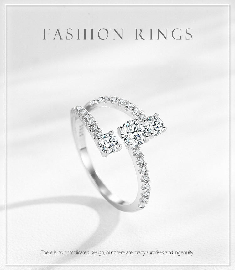 S925 Silver Geometric Design Artificial Diamond Ring Female European And American