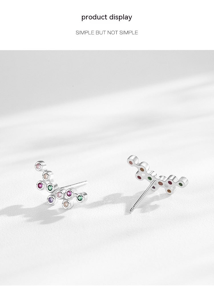 S925 Sterling Silver Rainbow Zircon Small Bubble Stud Earrings