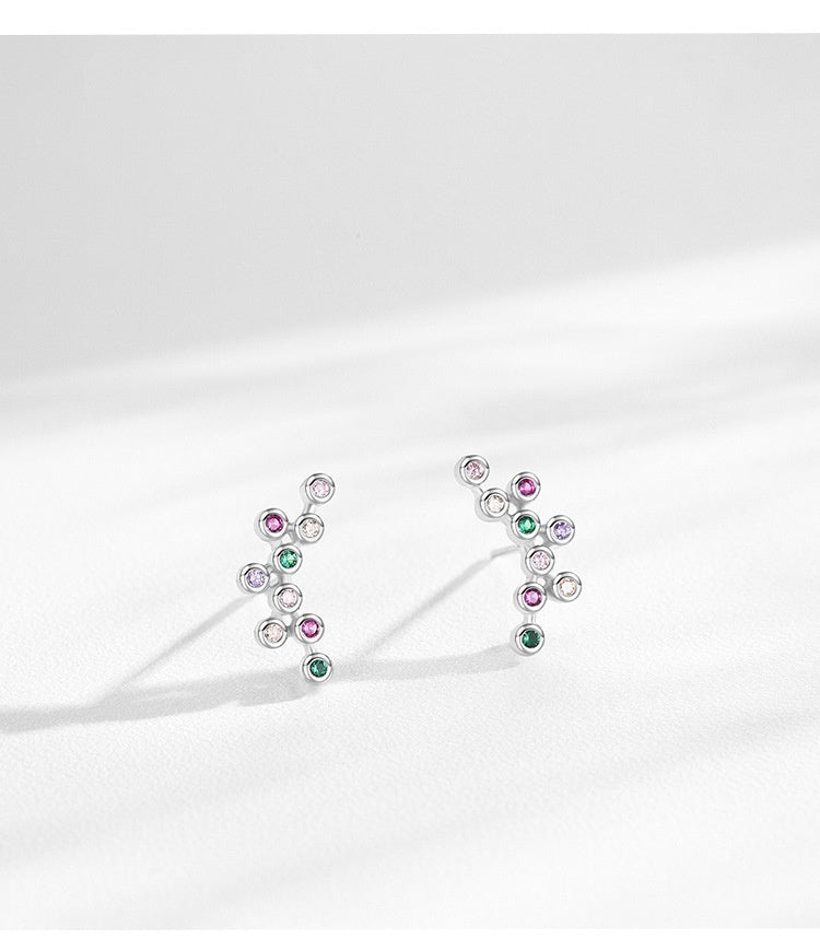 S925 Sterling Silver Rainbow Zircon Small Bubble Stud Earrings