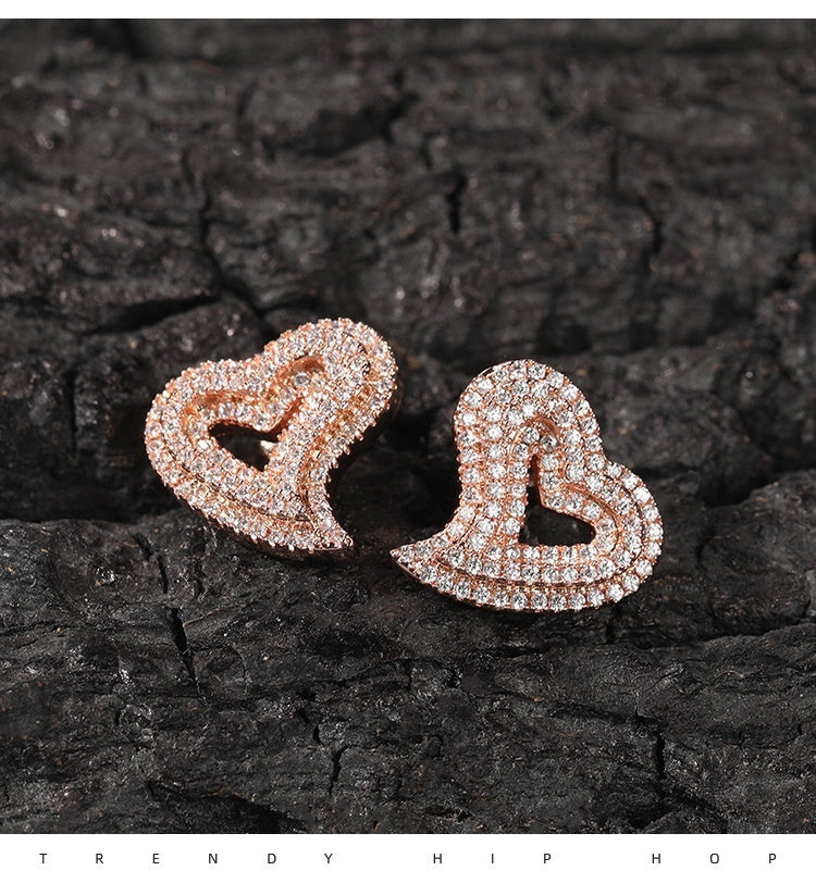 Boucles d'oreilles en Zircon creux, cœur d'amour, Micro-incrusté rétro