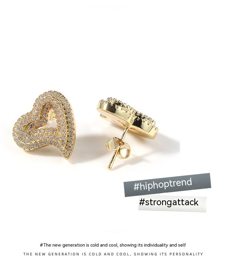 Boucles d'oreilles en Zircon creux, cœur d'amour, Micro-incrusté rétro