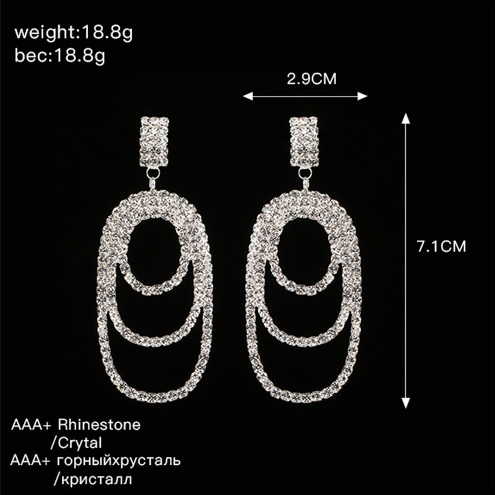 Boucles d'oreilles à la mode avec grand strass, anneau rond de style coréen