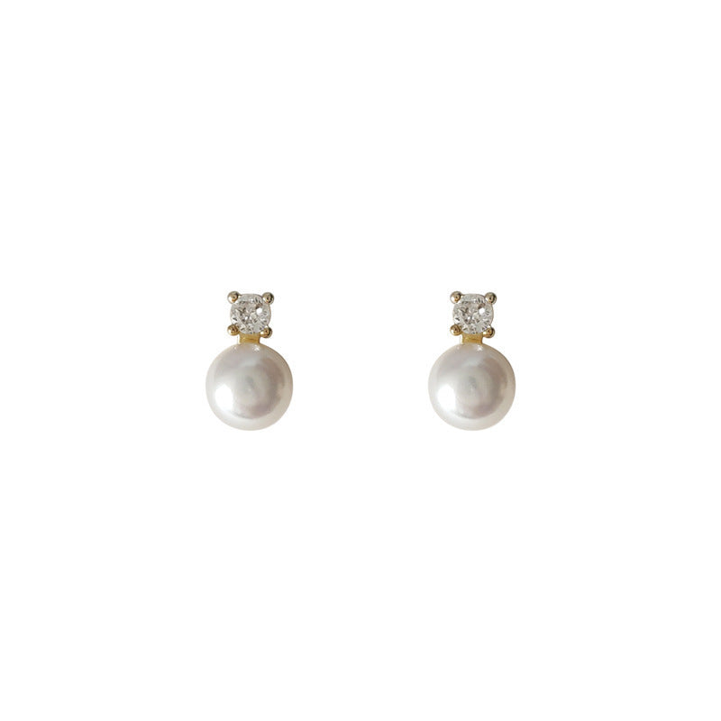 Pendientes de estilo de lujo asequibles, sencillos, fáciles de combinar, con microincrustaciones de circonita, perlas de agua dulce, plata 925, chapado en aguja de 14k