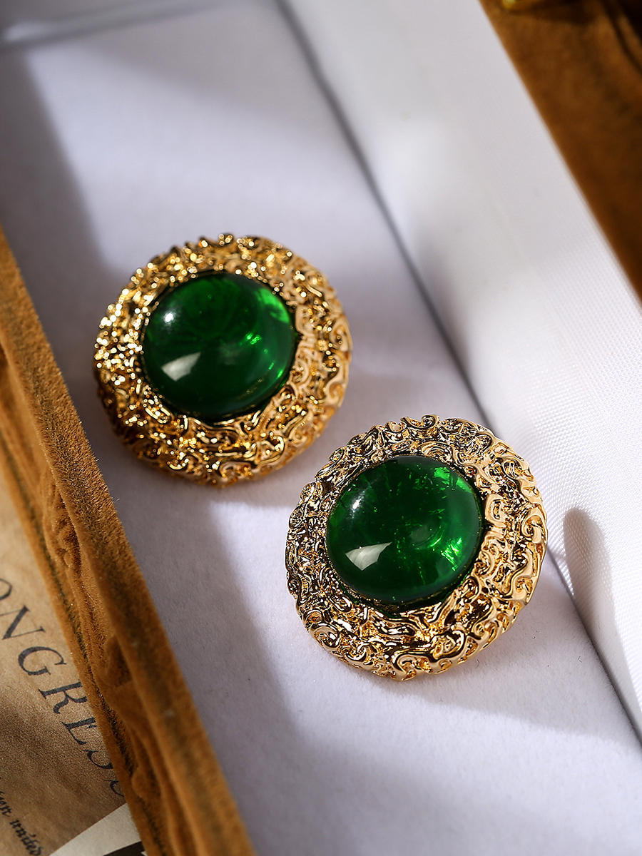 Boucles d'oreilles à épingle en argent pour femmes, style baroque français rétro, pierres rondes