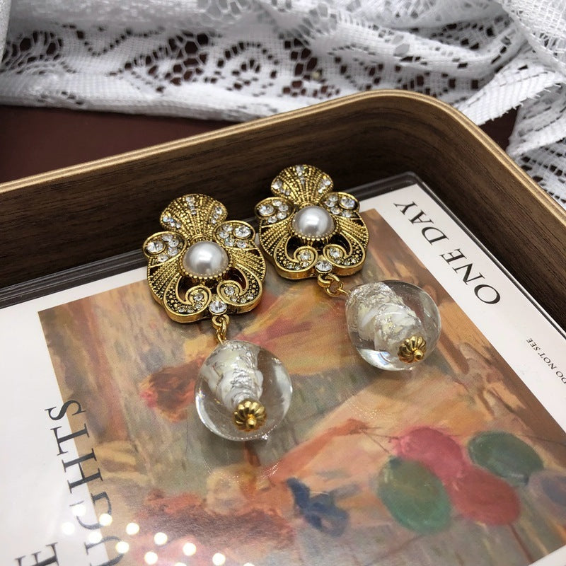 Retro Distressed Design Sense Earrings Rhinestone Pearl Earrings