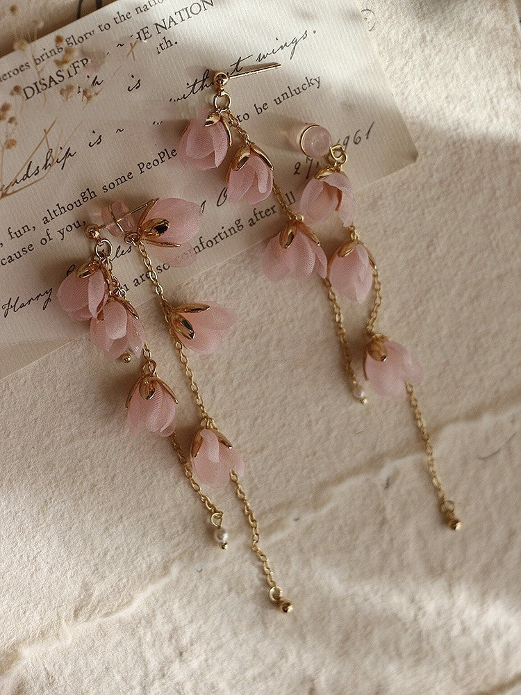 Pendientes de flecos largos de novia de color rojo brillante hechos a mano