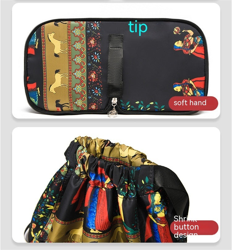 Printed Nylon Large Capacity Foldable Storage Bag Fitness Backpack