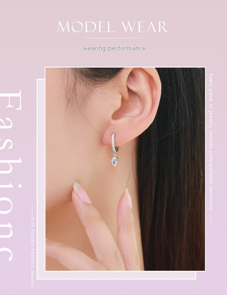 S925 Sterling Silver Stylish Water Drop Artificial Diamond Earrings For Women