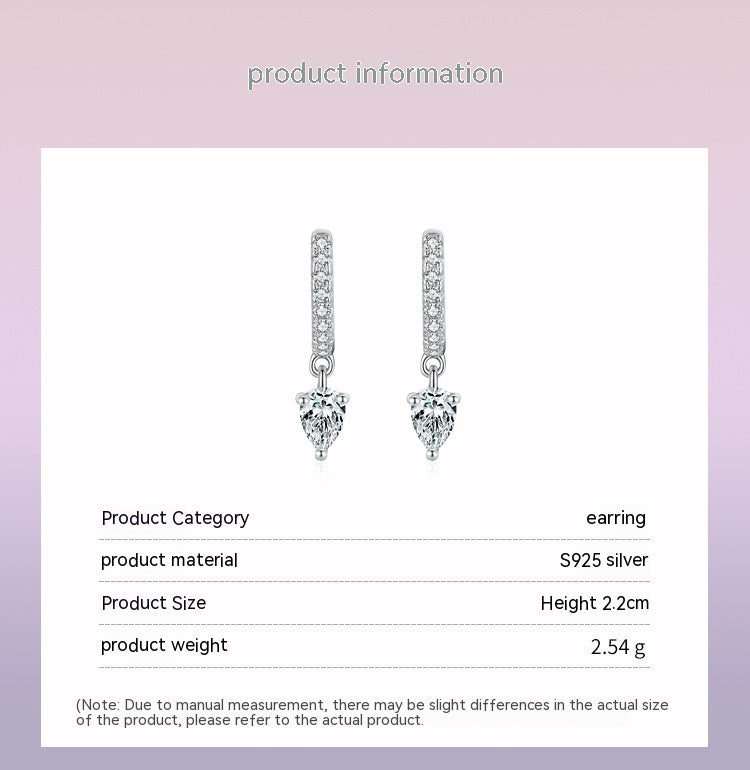 S925 Sterling Silver Stylish Water Drop Artificial Diamond Earrings For Women