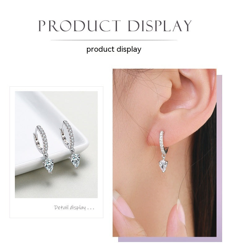 S925 Sterling Silver Stylish Water Drop Artificial Diamond Earrings For Women