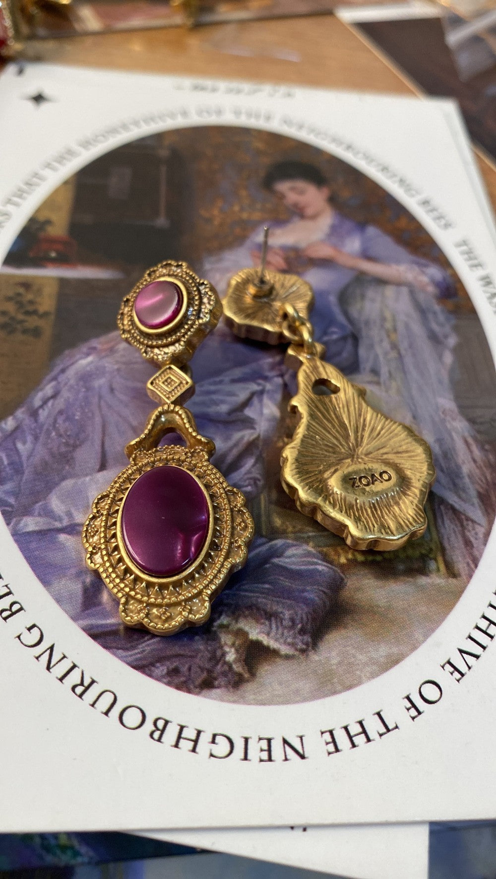 Boucles d'oreilles antiques en Bronze et or, motif nuage peint à la main