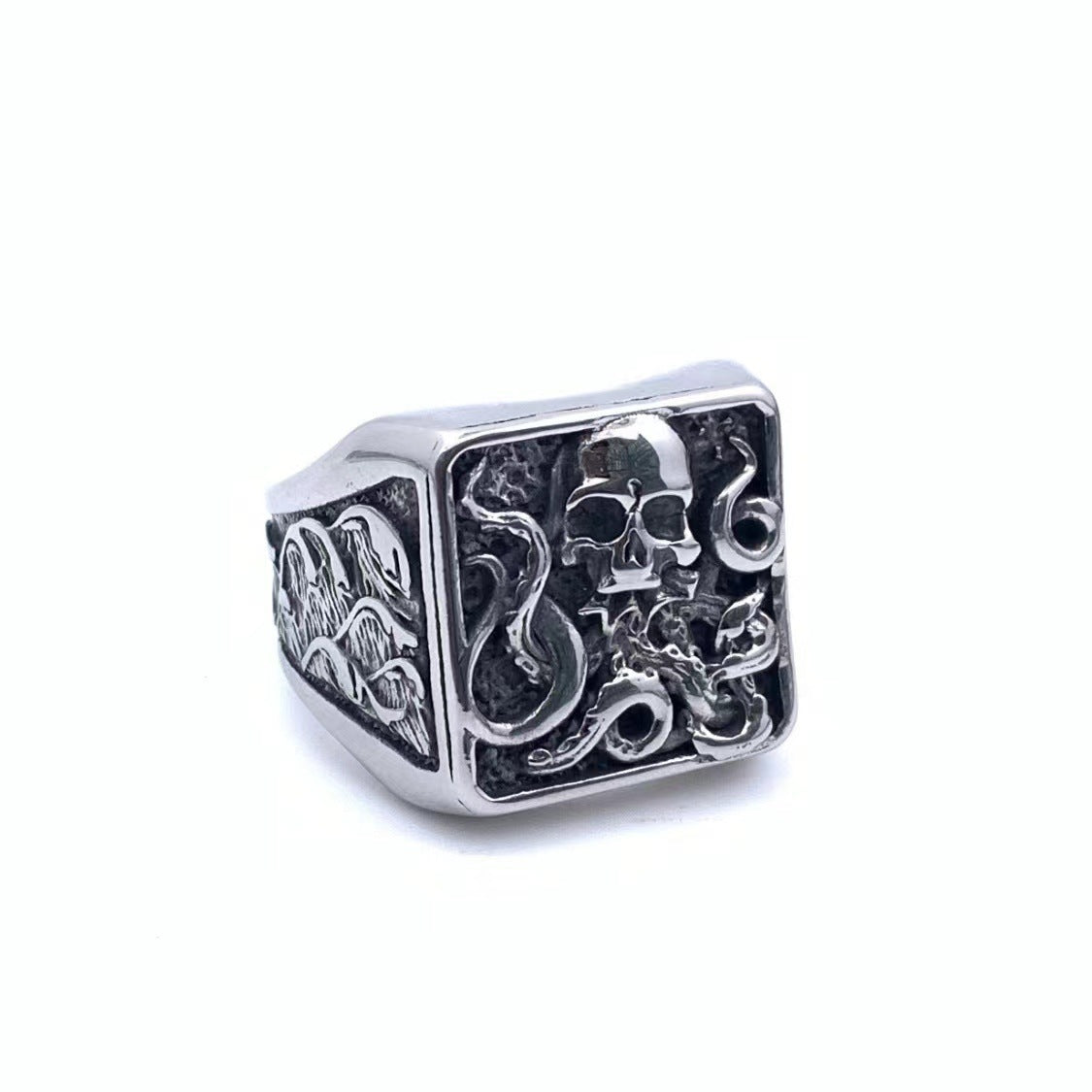 Bague en acier titane pour hommes, Style gothique de mort rétro, crâne de Rose