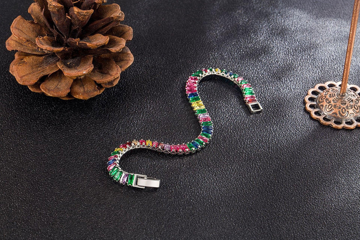 Bracelet en Zircon de couleur européenne et américaine, plein de diamants, Tennis en cristal réglable