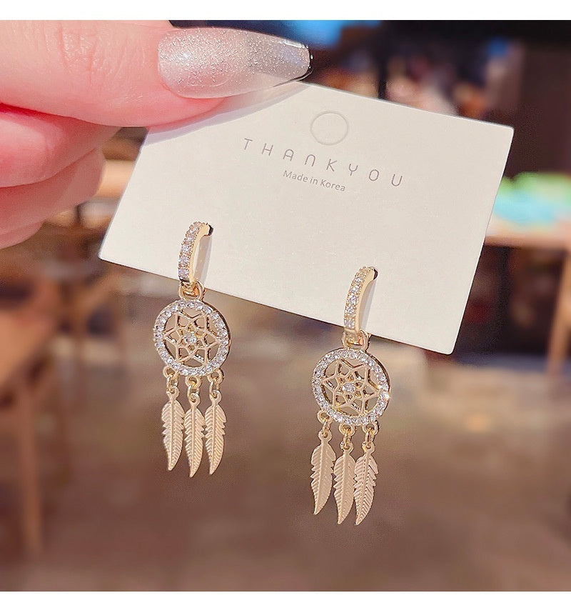 Boucles d'oreilles à pampilles géométriques en maille d'aiguille en argent sterling avec diamants