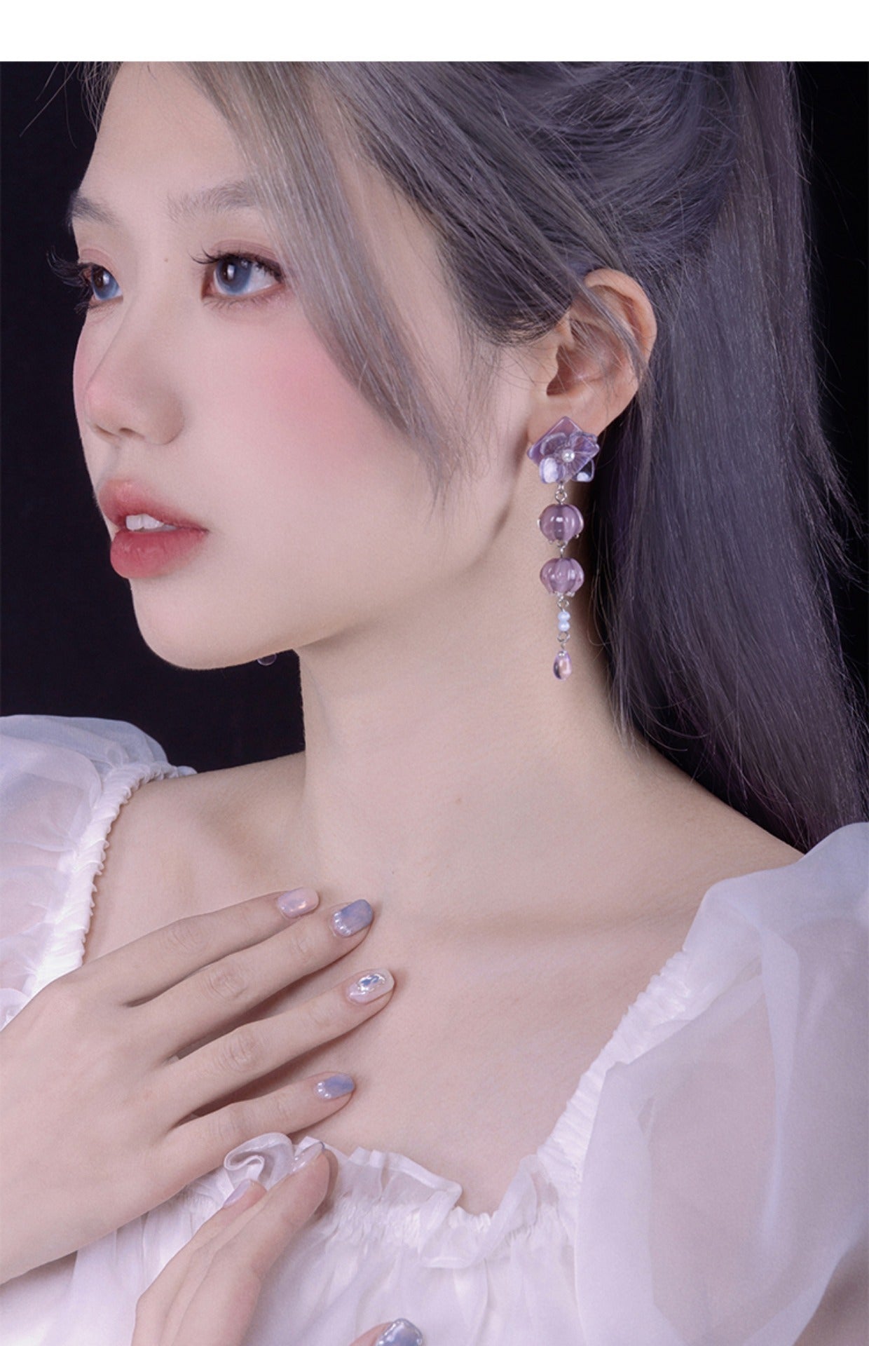 Boucles d'Oreilles Fleur Vintage Violet Clip d'Oreille Non Perçant