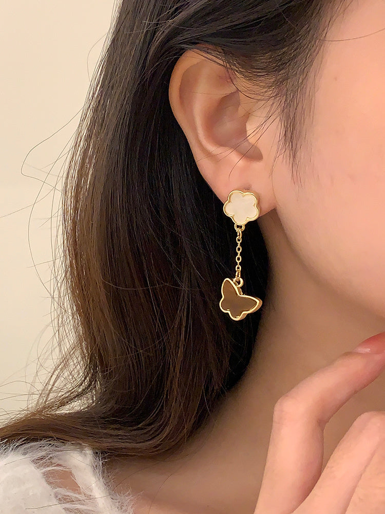 Silver Needle Retro High-grade Parthenocissus Grass Butterfly Earrings