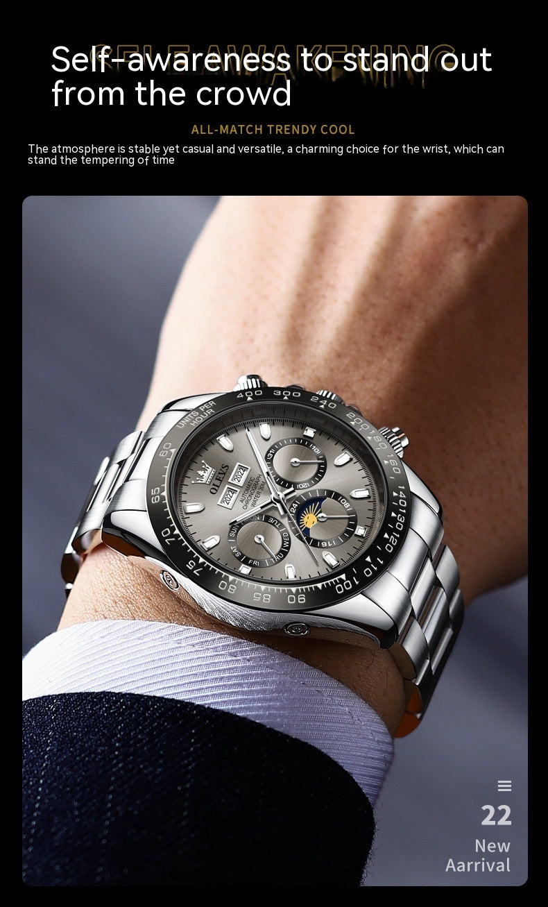 Reloj mecánico automático multifuncional para hombre.