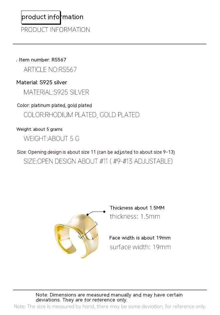 S925 Sterling Silver Ring Irregular Concave Female Ring