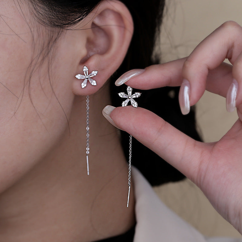 Boucles d'oreilles longues fleur de cristal pour femmes