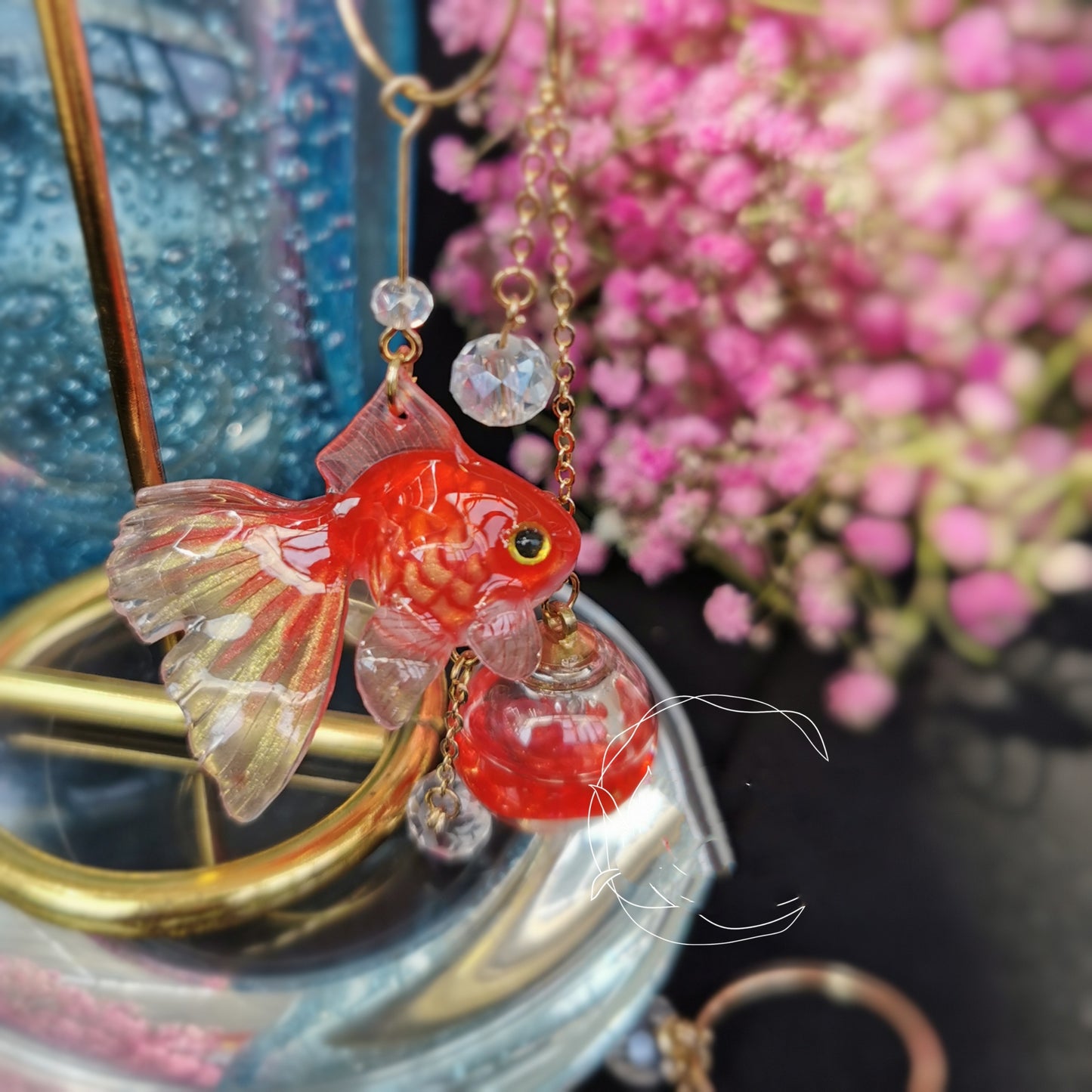 Boucles d'oreilles tridimensionnelles Red Goldfish Koi