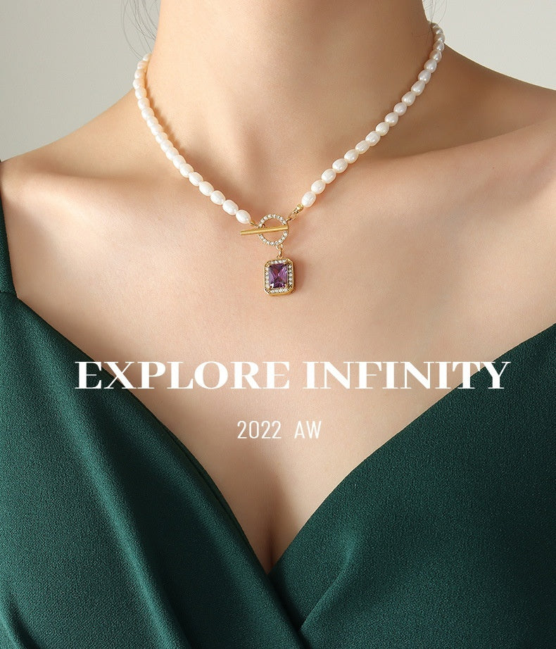 Chaîne de clavicule en Zircon, ornement rétro, perle d'eau douce, boucle OT