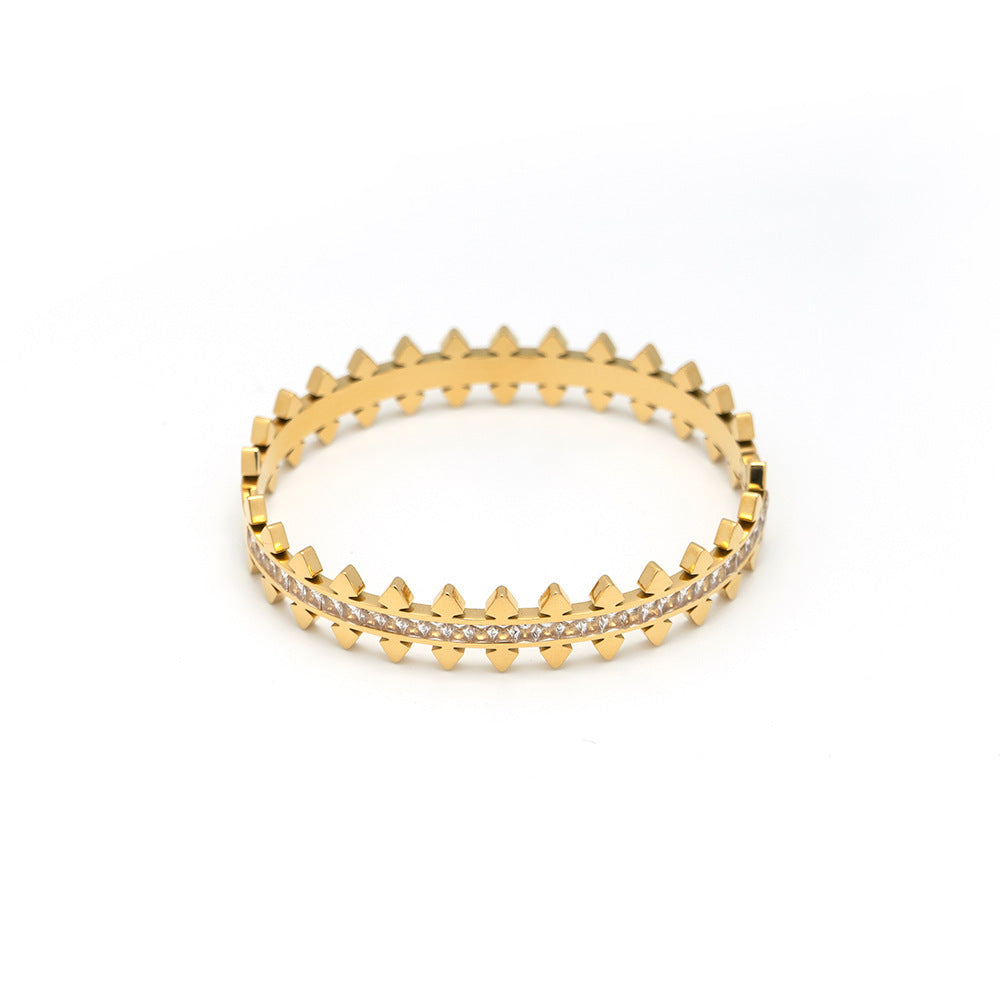 Titanium Steel Two Rows Spiked Zircon Personality Punk Bracelet