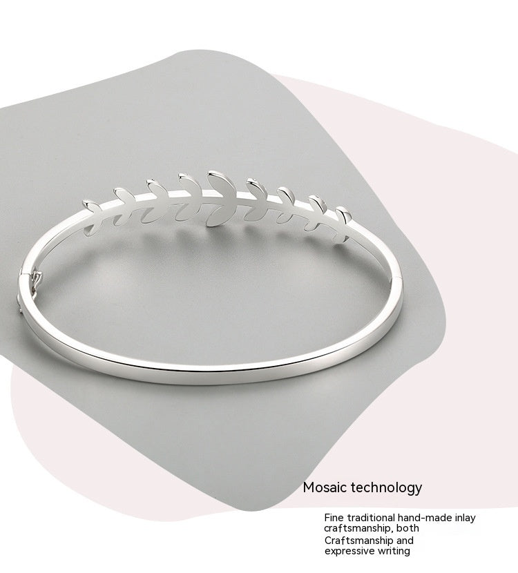S925 Silver Bracelet Female Leaf Oval Bracelet Open-ended Bracelet