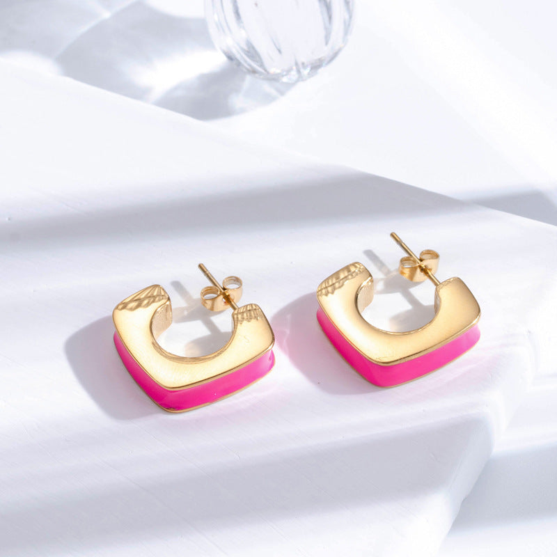 Boucles d'oreilles géométriques en acier inoxydable pour femmes, simples, capricieuses, assorties avec tout, de haute qualité