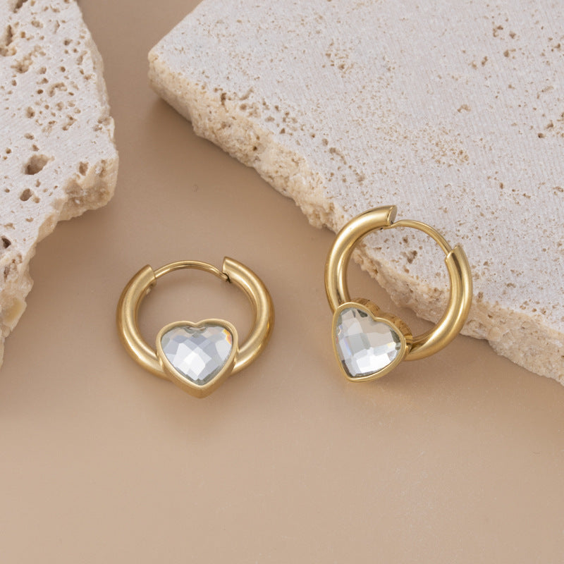 Boucles d'oreilles en acier titane et Zircon, couleur bonbon français, cœur aimant