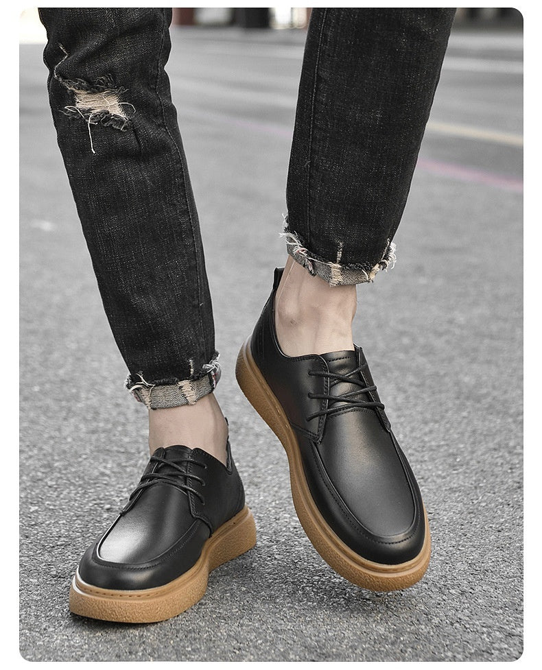 Escarpins décontractés en cuir de vache pour hommes, première couche, semelle en cuir, tête ronde, chaussures blanches basses
