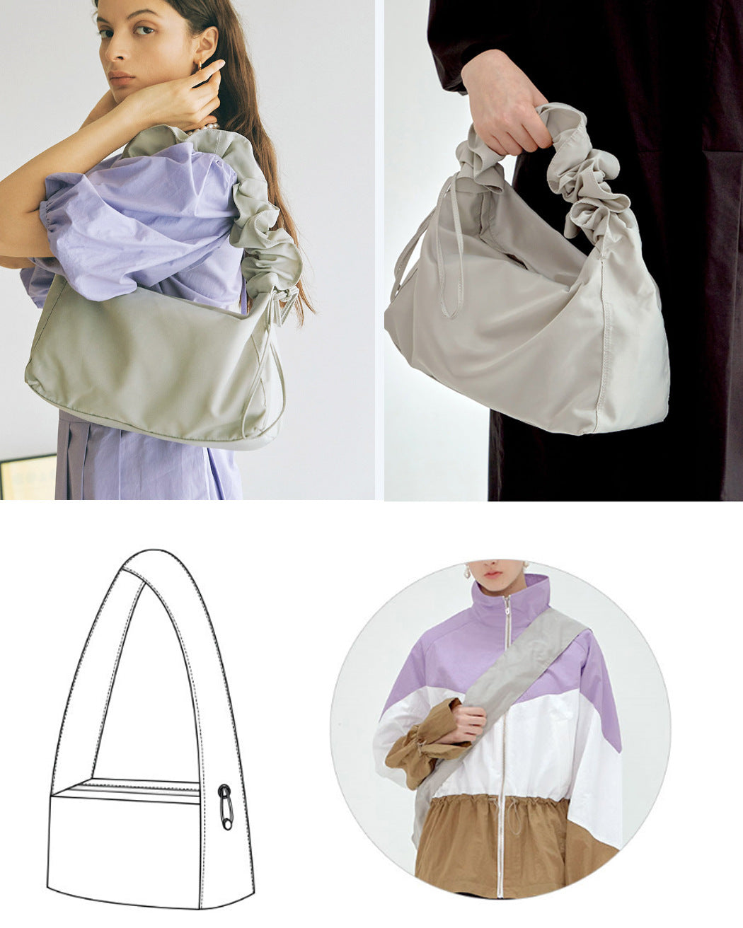Student Large-capacity Pleated Canvas Nylon Underarm Shoulder Messenger Bag