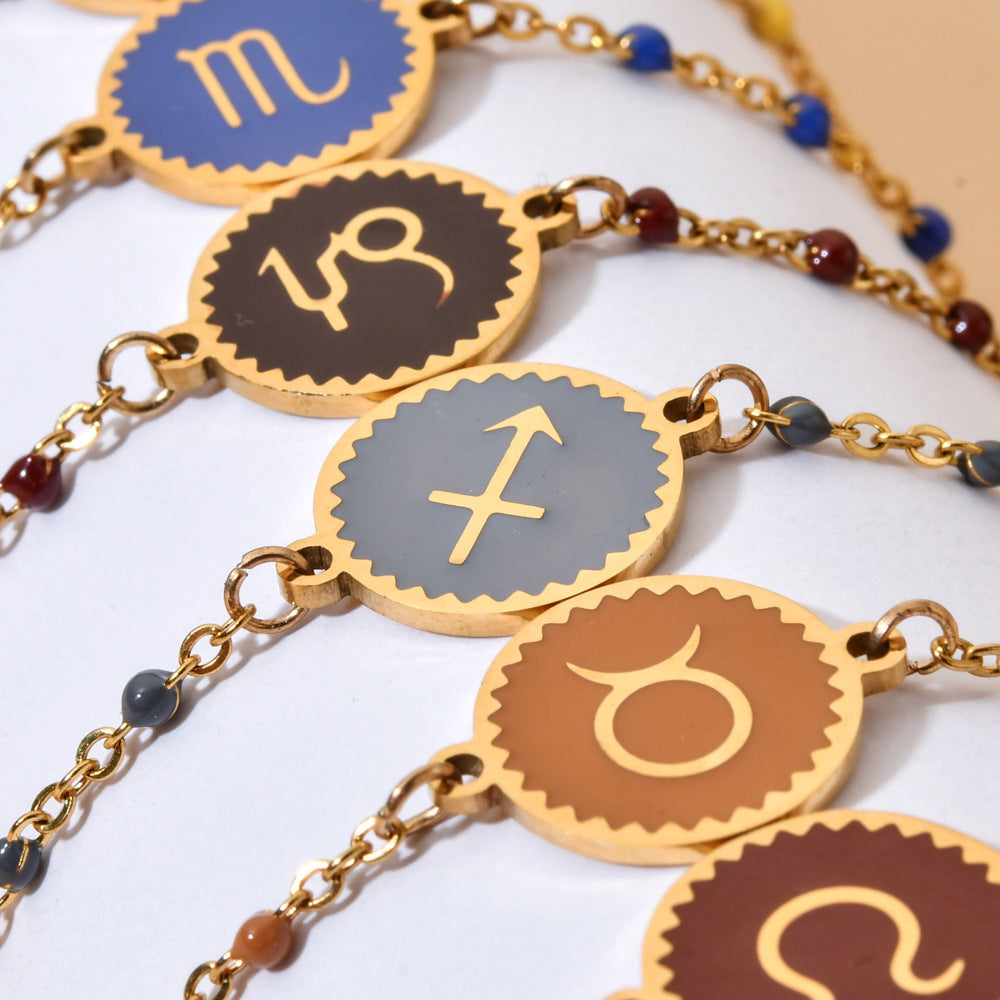 Stainless Steel Oil Dripping Bracelet Female Creative 12 Constellation Pattern