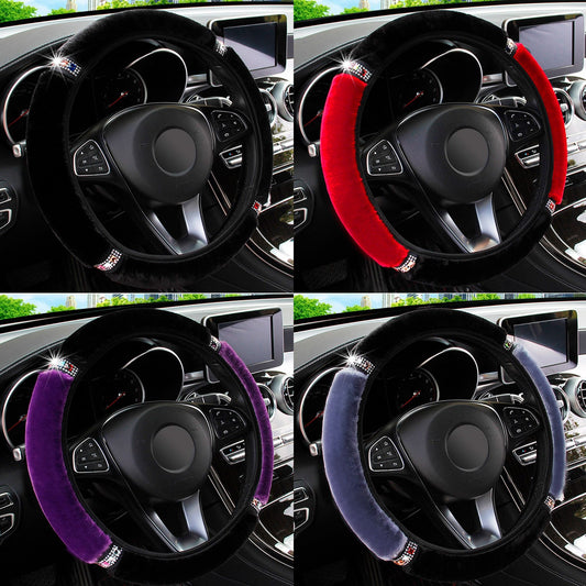 Short hair color diamond plush elastic steering wheel