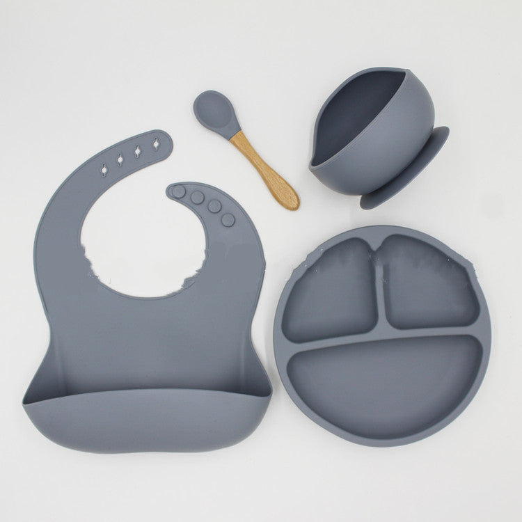 Bavoir assiette à dîner cuillère bol 4 pièces ensemble Silicone bébé bol bavoir assiette ensemble